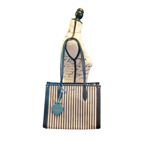 kate spade Handbags - Kate Spade Market Stripe Navy Blue/ Beige Canvas Shoulder Tote Handbag Purse